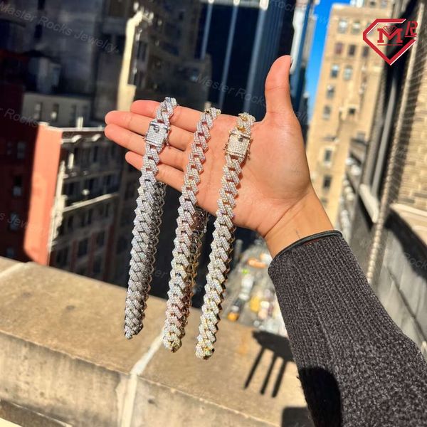 10MM 12MM Baguette Hiphop Sterling Sier Iced Out Vvs Moissanite Cuban Link Chain