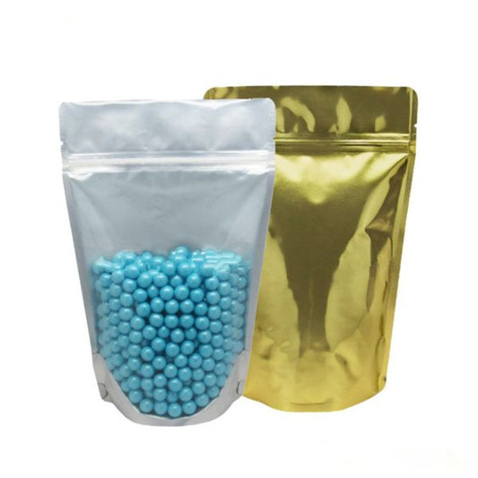 100pcs Clear Front Glossy Gold Aluminum Foil Zip Lock Bag Resealable Golden Bakery Cookies Nuts Tea Snack Ground Coffee Seeds Cereals Kitchen Packaging Pouches